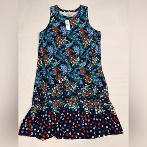 NWT LOFT Outlet Colorful Wildflower Blue Floral Print Sleeveless Dress Women’s L